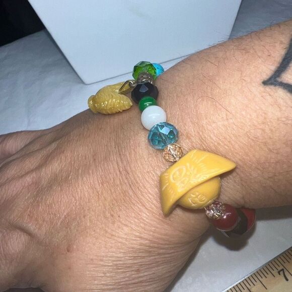 Year of the Rooster Chinese Good Luck Charm Glass Bead Stretch Bracelet - Picture 7 of 10